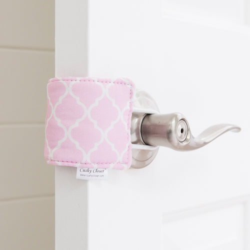 The Original Cushy Closer Door Cushion- Charlotte Pink | No More Noisy Doors! | Door Latch Cover- Baby Safety for Quiet Doors